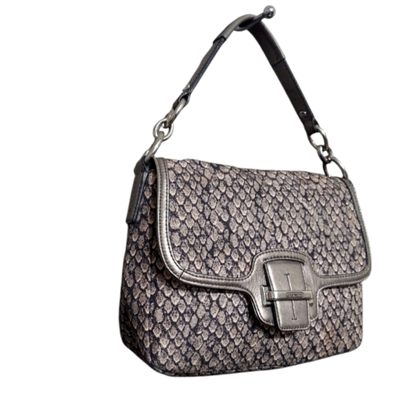 Coach Small Snakeskin Pattern Jacquard With Leather Shoulder Bag F26036 - Picture 5 of 11